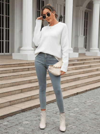 Clever One Knit Pullover Sweater - White