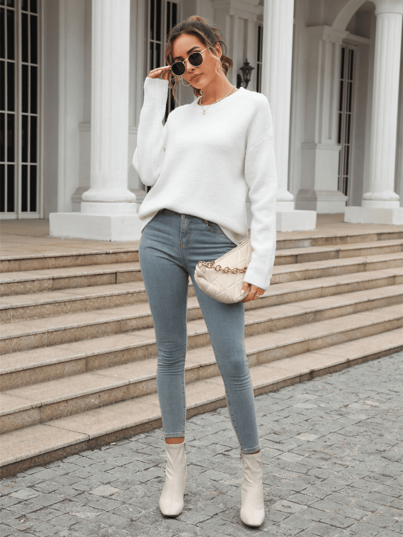 Clever One Knit Pullover Sweater - White