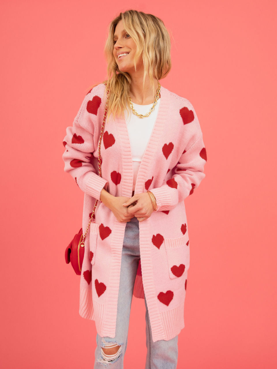Listen to Your Heart Knit Open Front Cardigan - Pink
