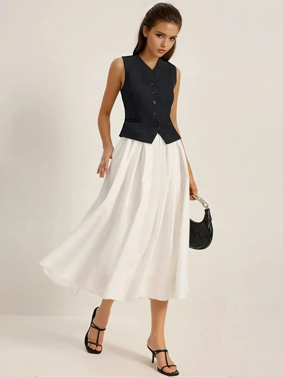 Slim Fit High Waist Pleated Skirt