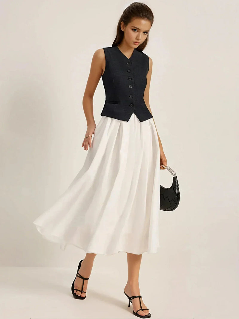 Slim Fit High Waist Pleated Skirt