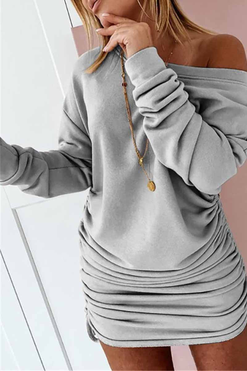 Strapless Drawstring Pleated Color Mini Dress(3 Colors)