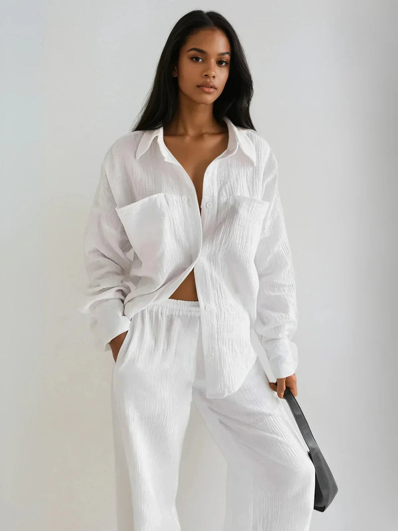 Loose Minimalist Cotton Shirt & Pants Matching Set