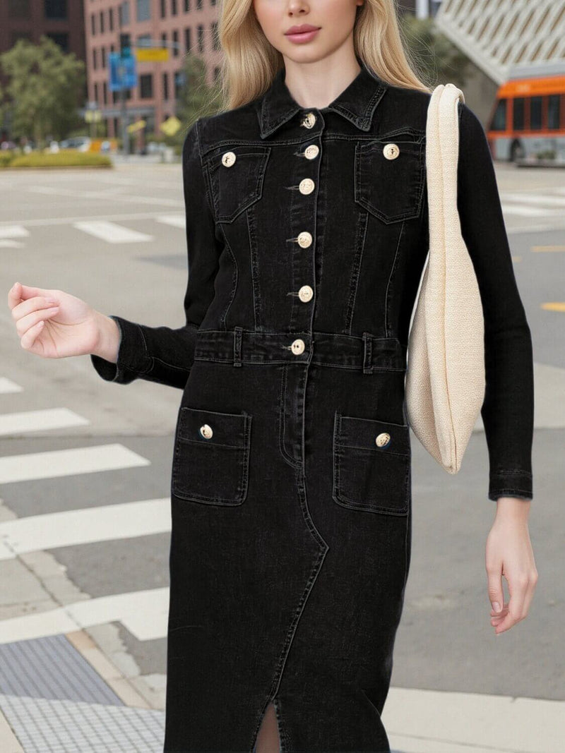 Country Roads Denim Midi Dress - Black
