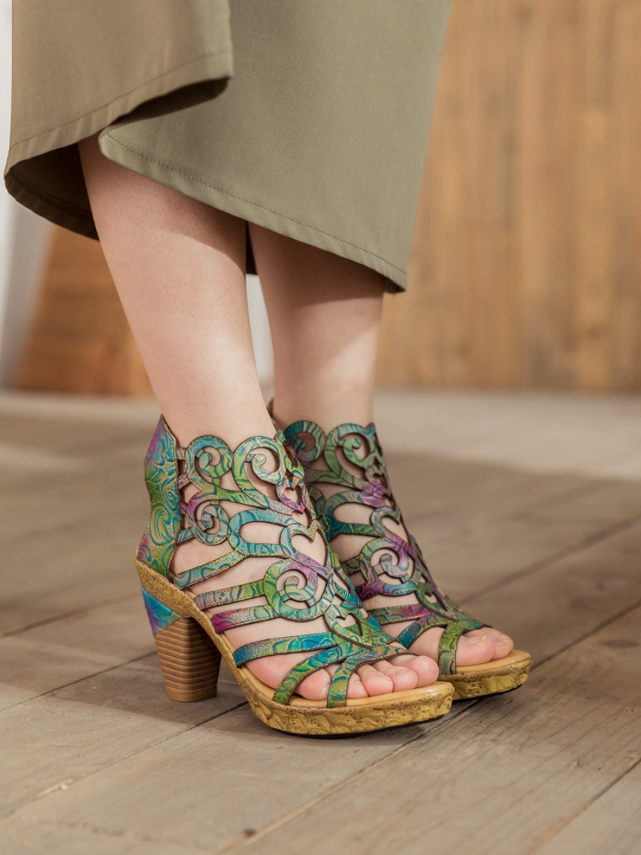 Soffia | Genuine Leather Swirl Strappy Sandal
