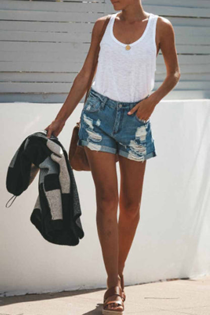 Street Ripped Denim Straight Shorts