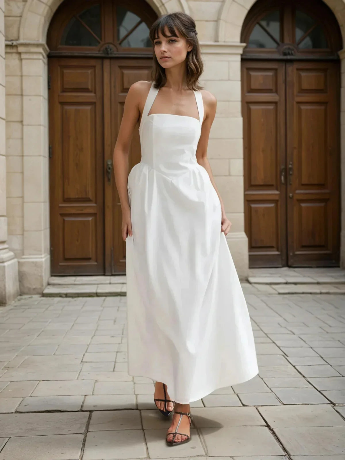 Simple and Cotton & Linen Halter a Line Long Dress
