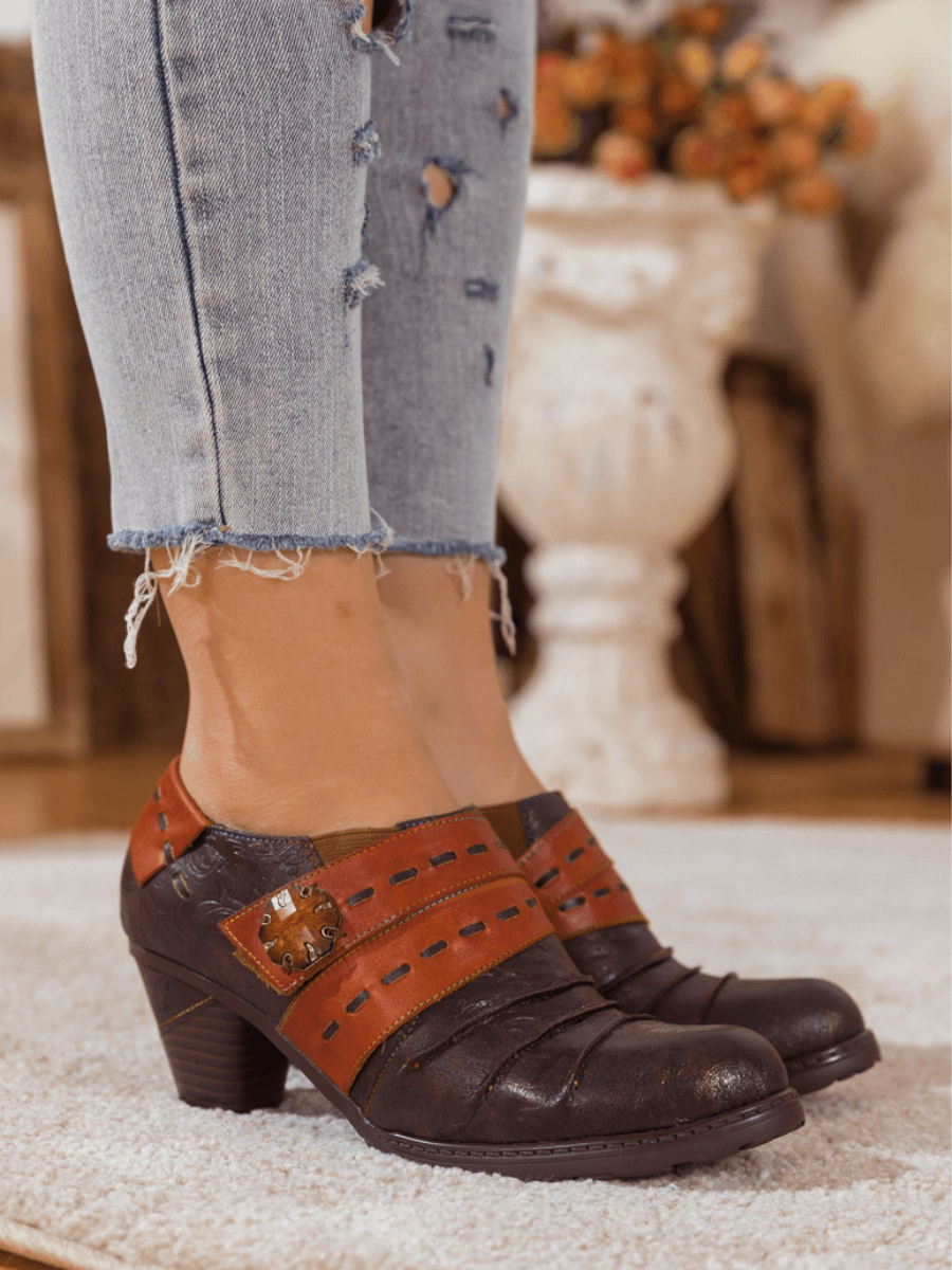 Soffia | Ruched Brown Leather Pump