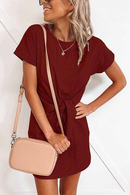 Loose Tie Color Short Sleeves Mini Dress(6 Colors)