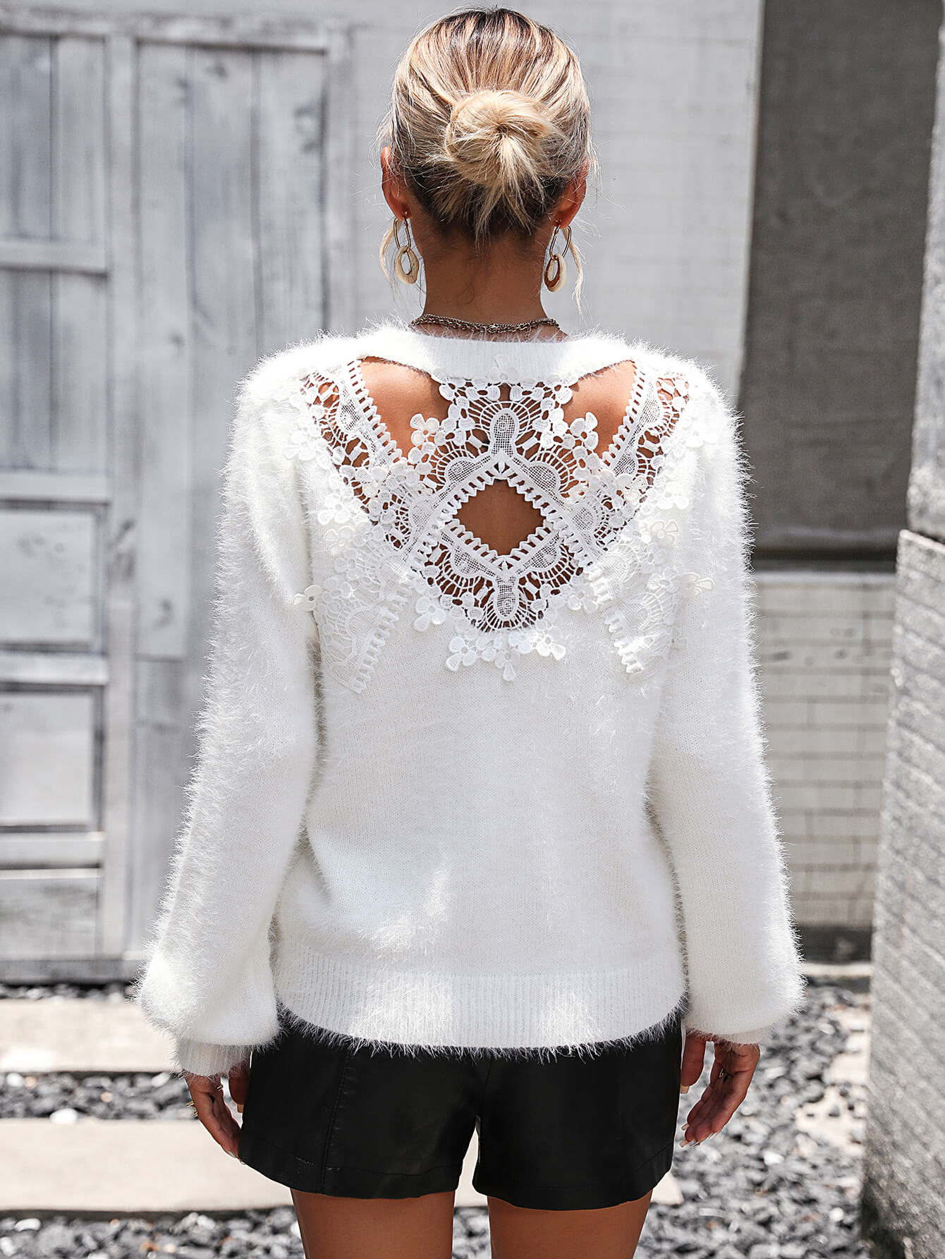 Petals Lace Pullover Sweater - White