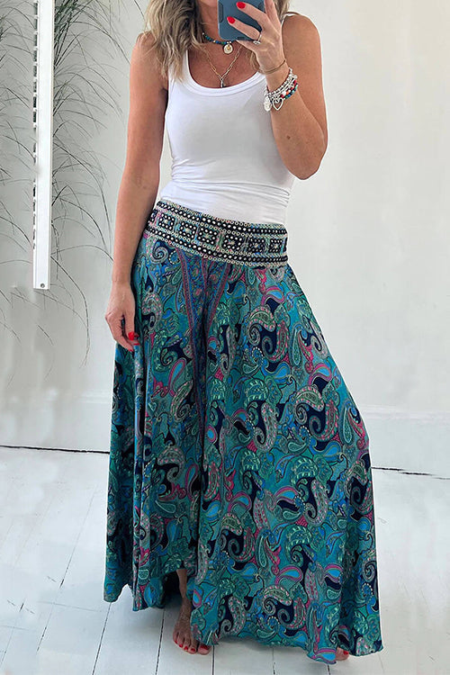 Moxidress Elastic Waist Wide Leg Palazzo Printed Pants