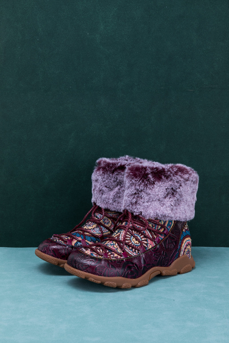 Soffia | Ankle Fur Lace Up Leather Combat Boot