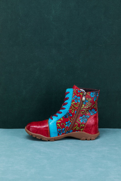 Soffia | Swirl Embossed Lace Up Leather Combat Boot
