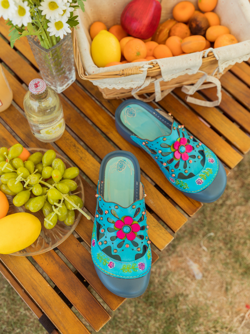 Soffia | Turquoise -applique Cutout Leather Sandal