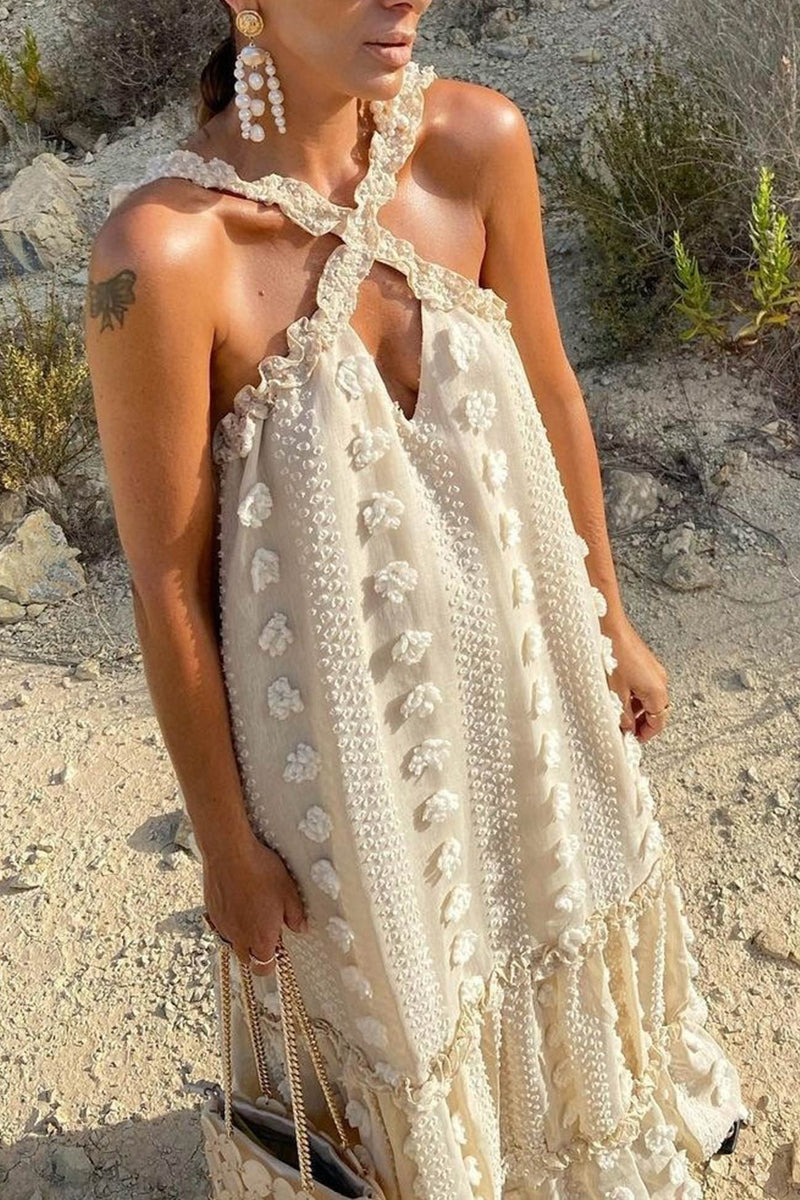 3d Criss-cross Halterneck Maxi Dress