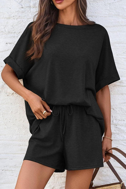 Color Bat Sleeve T-shirt Shorts Set
