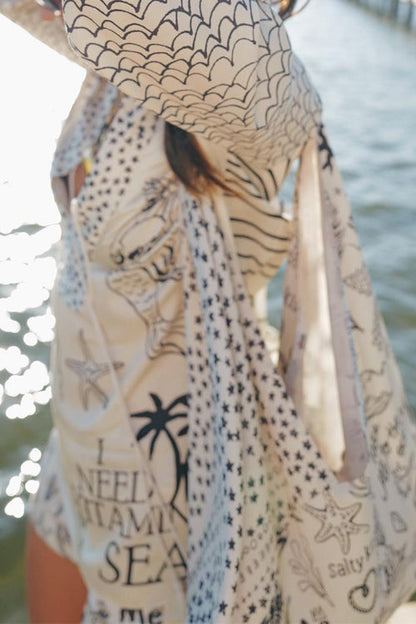 Moxidress Collared V Neck Shirt and Side Slit Shorts Vitamin Sea Print Set