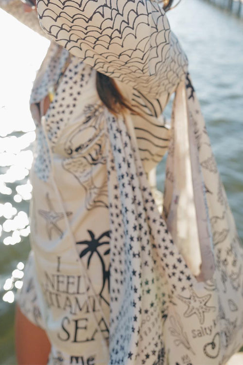 Moxidress Collared V Neck Shirt and Side Slit Shorts Vitamin Sea Print Set