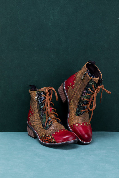 Soffia | Studded Lace Up Leather Ankle Boot