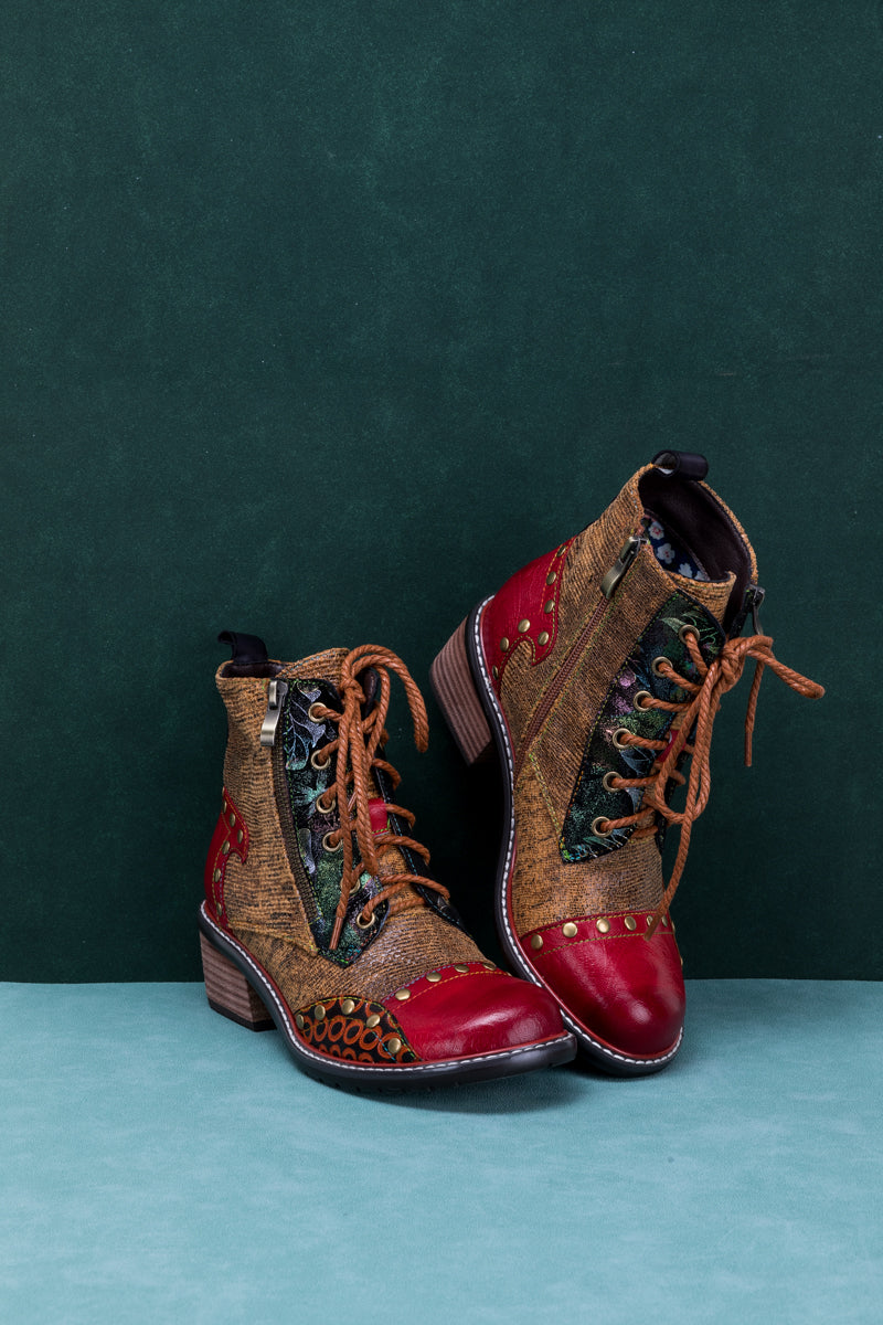 Soffia | Studded Lace Up Leather Ankle Boot