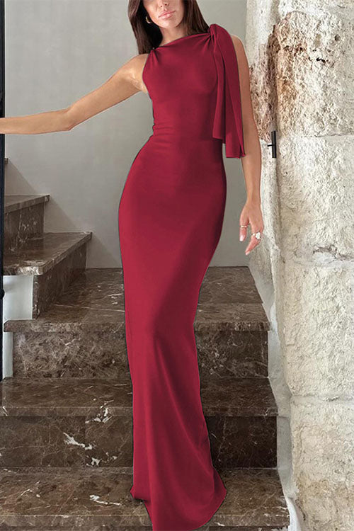 Moxidress Sleeveless Tie Shoulder Bodycon Maxi Dress