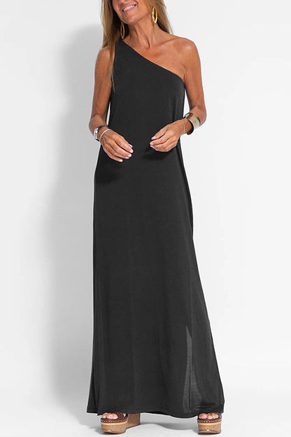 Sleeveless One Shoulder Side Split Maxi Dress