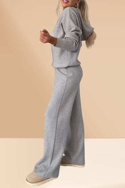 Color Hooded Sweatshirt Wide-leg Outfit Set