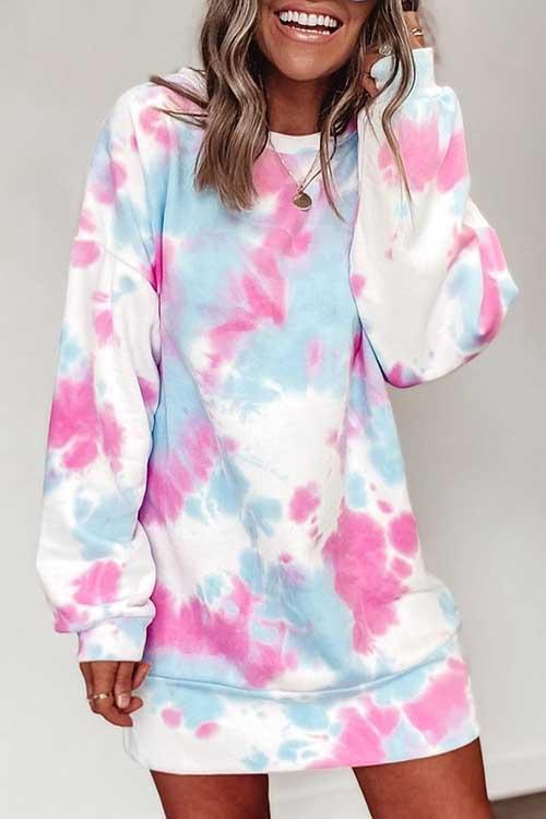 Tie Dye Long Sleeve Sweatshirt Dress