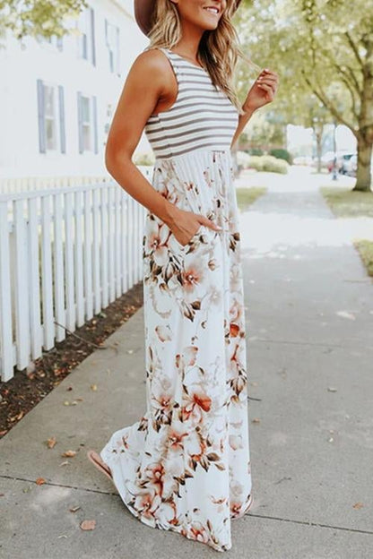 Moxidress Stripes Splice Printed Maxi Dress