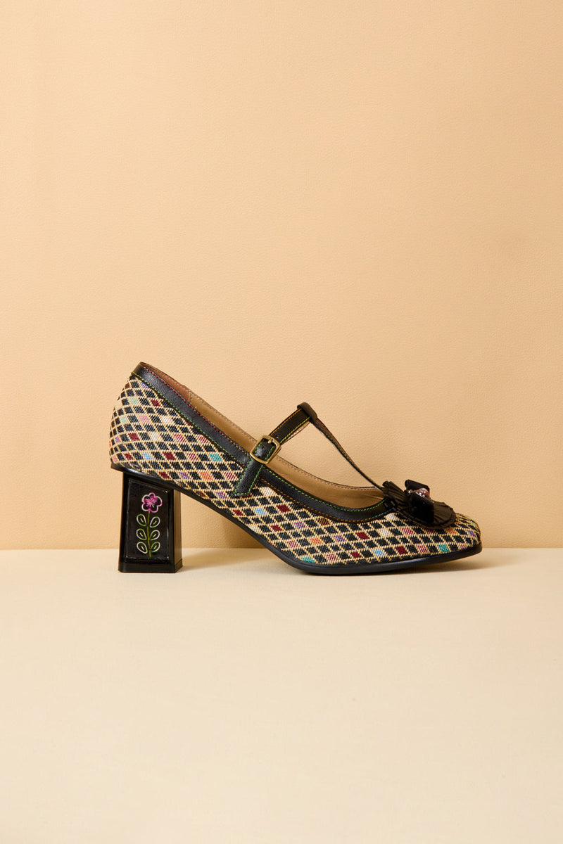 Soffia | Kaylum Diamond Print T-strap Pump