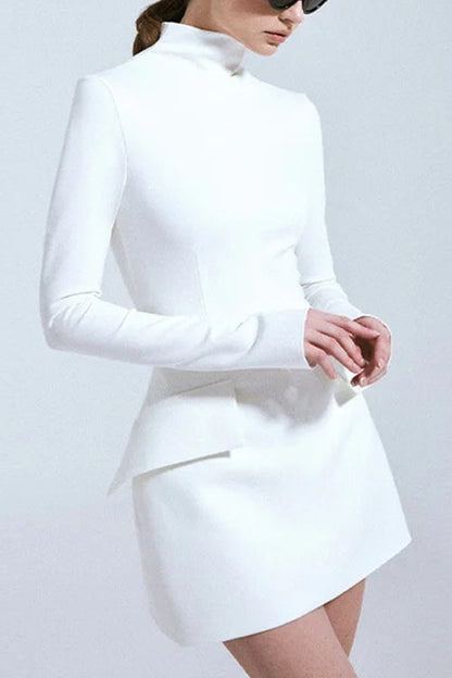 Moxidress Mockneck Long Sleeves Waisted Mini Dress