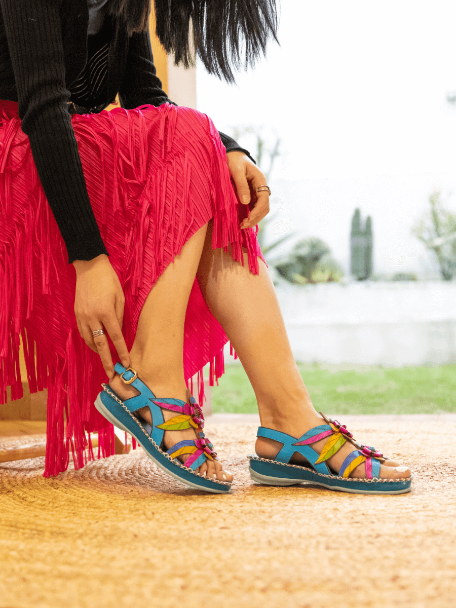 Soffia | Skylar Blossom Applique Leather Slingback Sandal