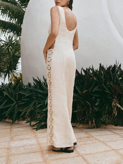 Signature Printed Hoop-embellished Sleeveless Midi Dress