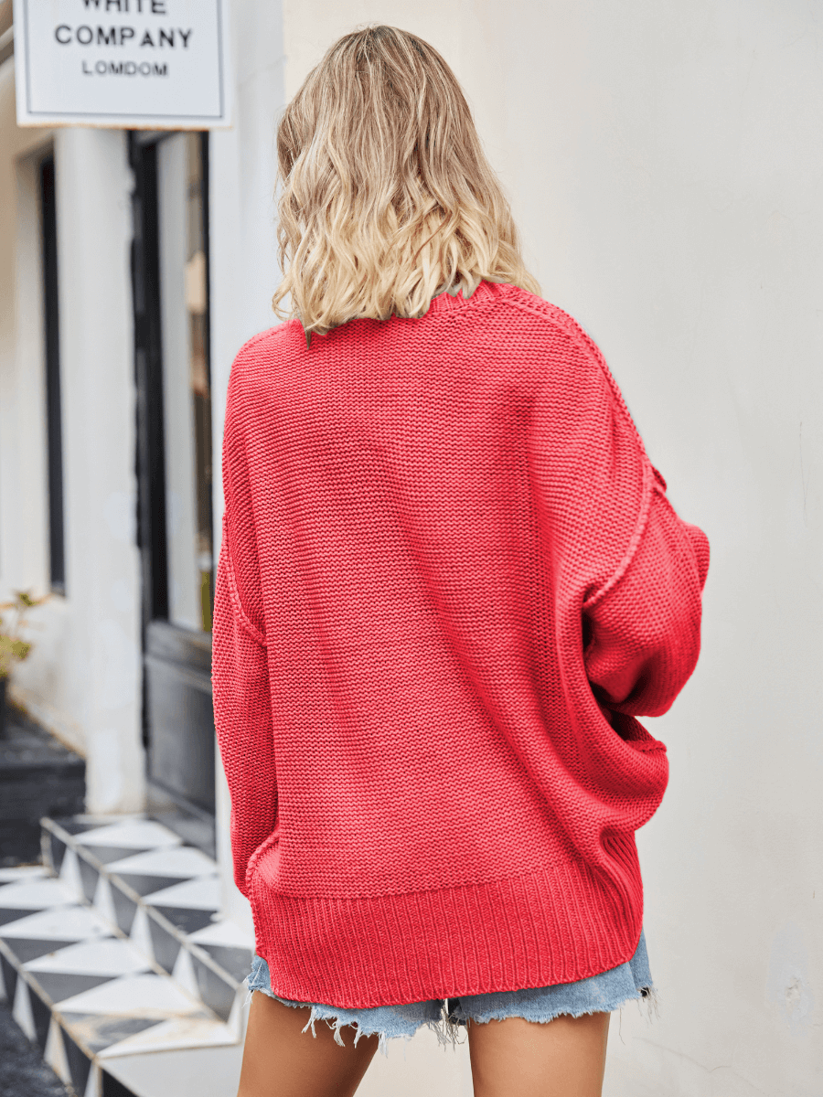 Hughes Heart Neck Knit Sweater - Coral