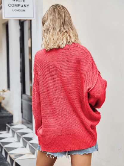 Hughes Heart Neck Knit Sweater - Coral