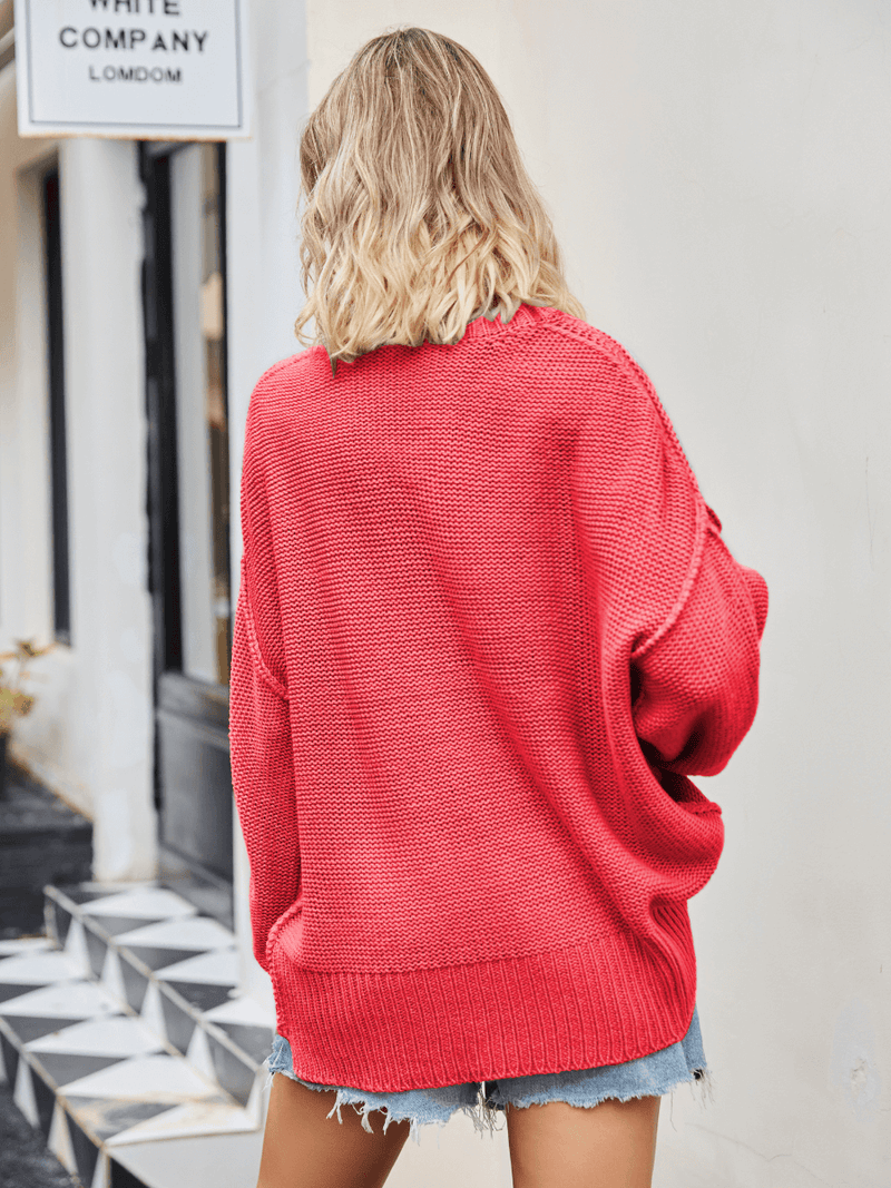 Hughes Heart Neck Knit Sweater - Coral