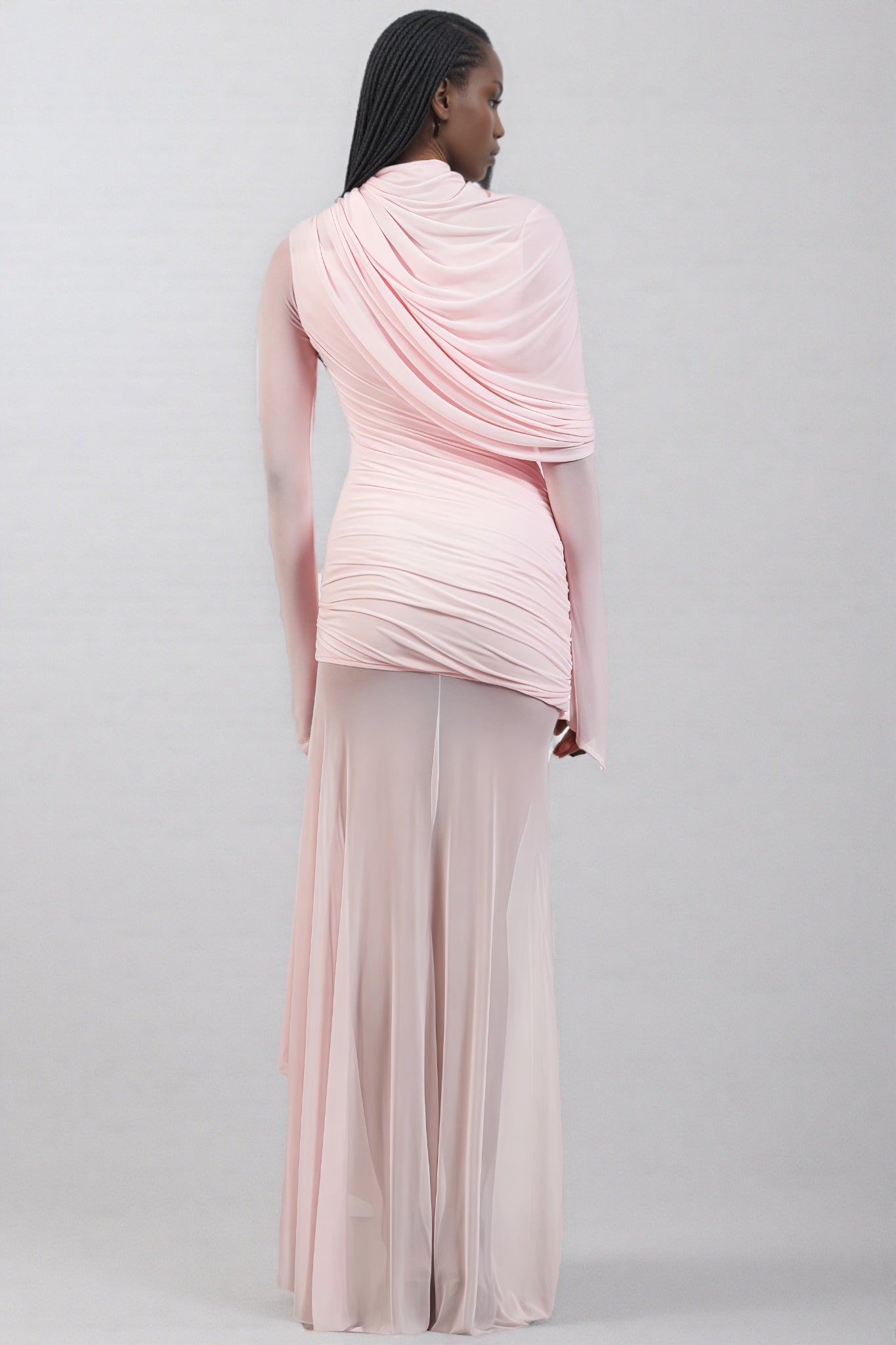 Sorety Pink Irregular Mesh Maxi Dress