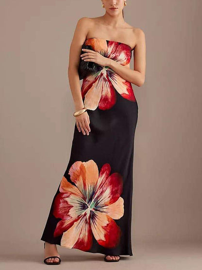 Fashionable Printed Tube Top Slim Fit Midi Dress
