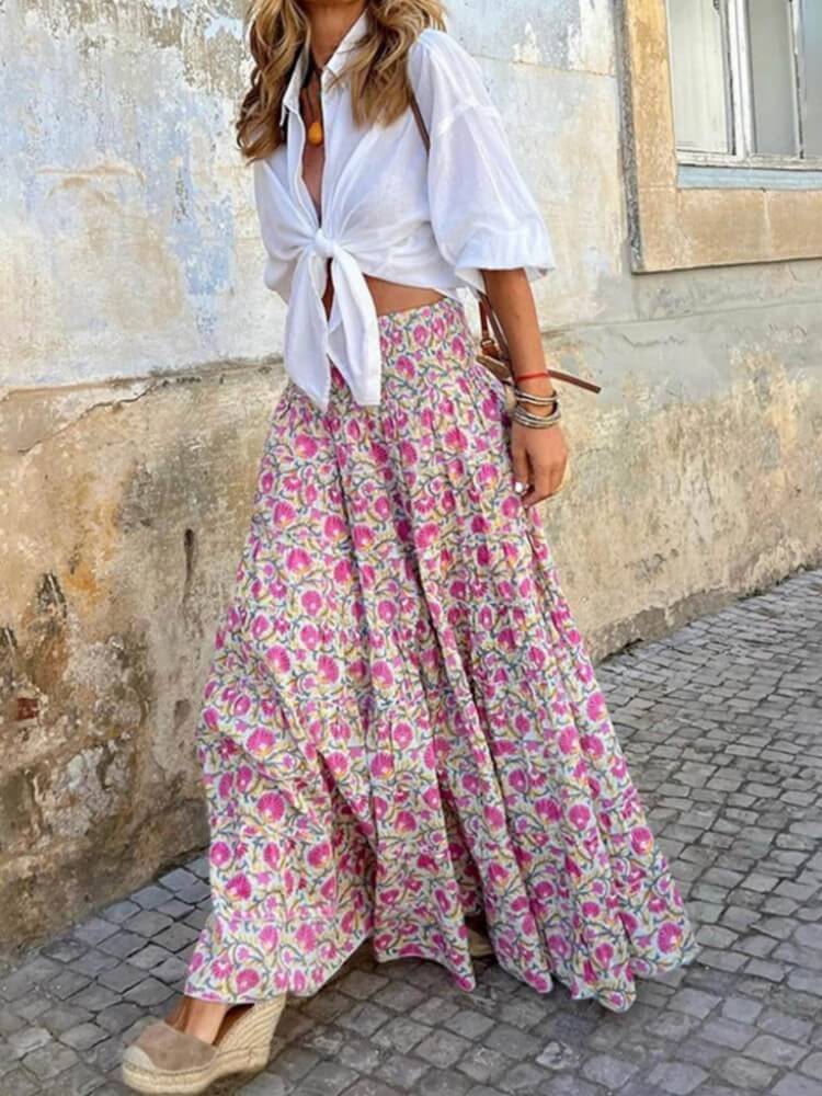 Rose Print Maxi Skirt