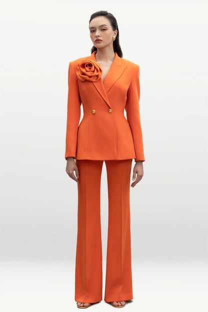 3d Blazer �?mid Waist Pants Set