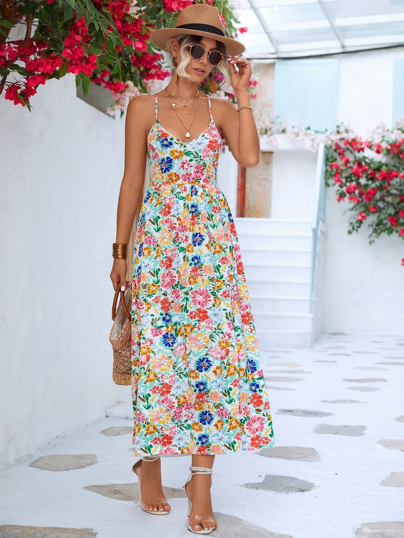 Summer Backless Split Halter Dress