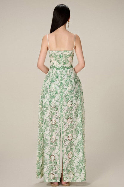 Lace Pleated Sleeveless Split Maxi Top ＆ Mid Waist Mini Pants Set