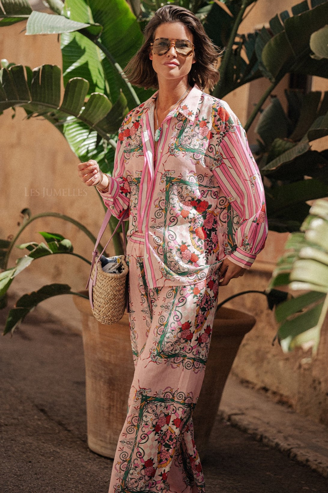 Bottom Long Sleeve Top ＆ Mid Waist Wide Leg Pants Set