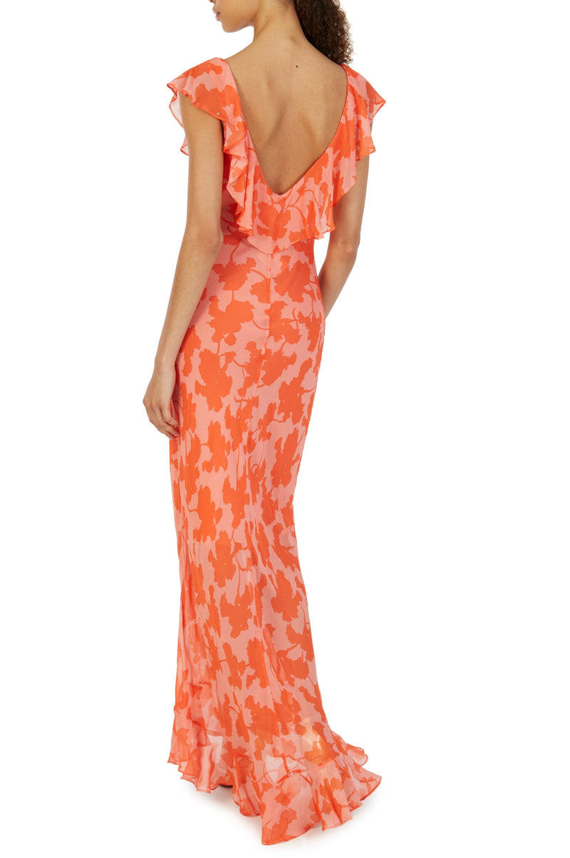 V-neck Chiffon Ruffle Maxi Dress
