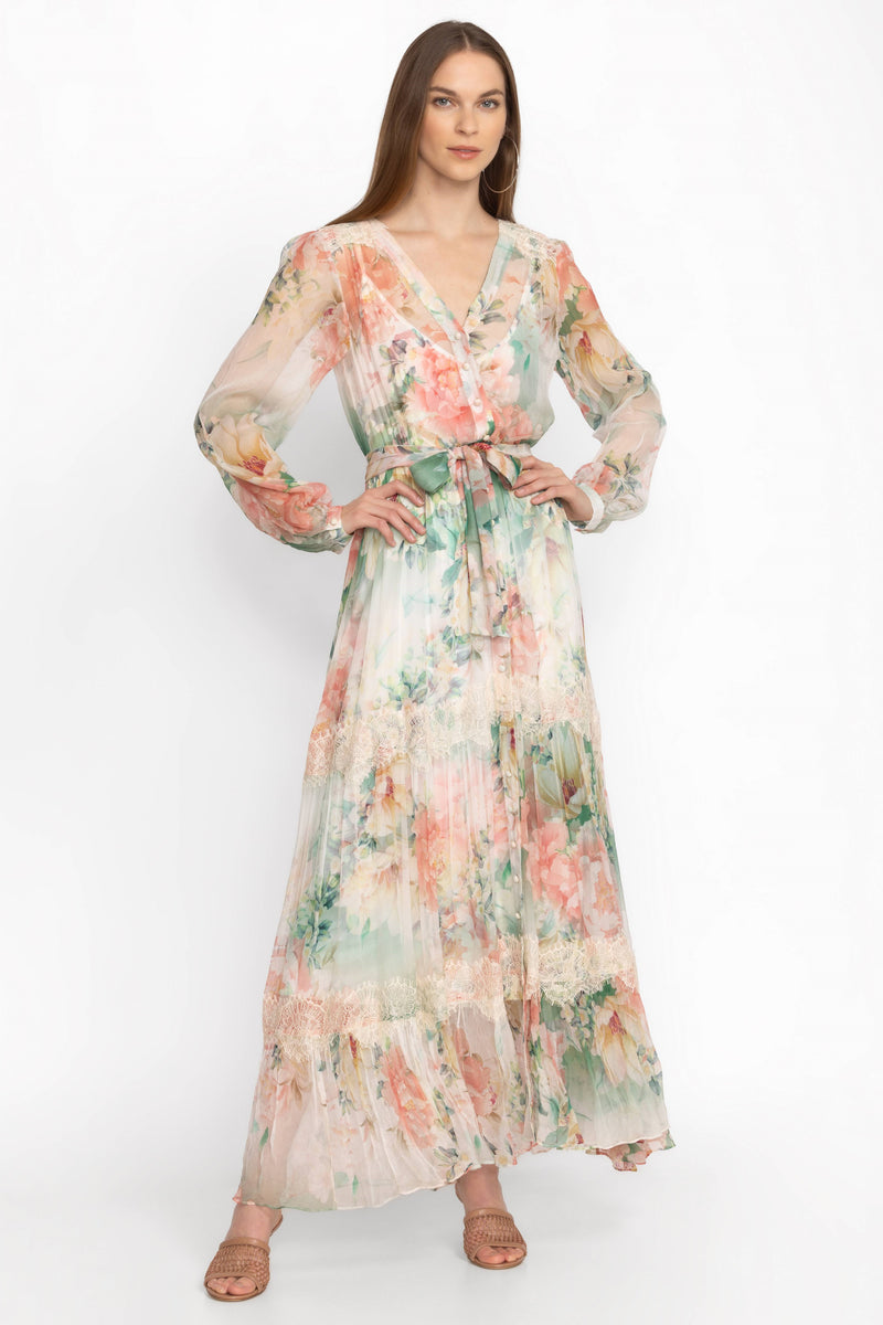 Bottom Long Sleeve Midi Dress With Belt