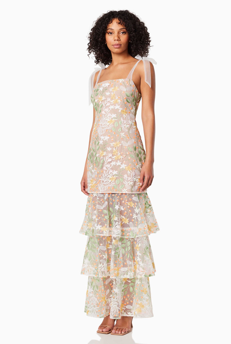 Embroidered Square Collar Sleeveless Top & Ruffle Skirt