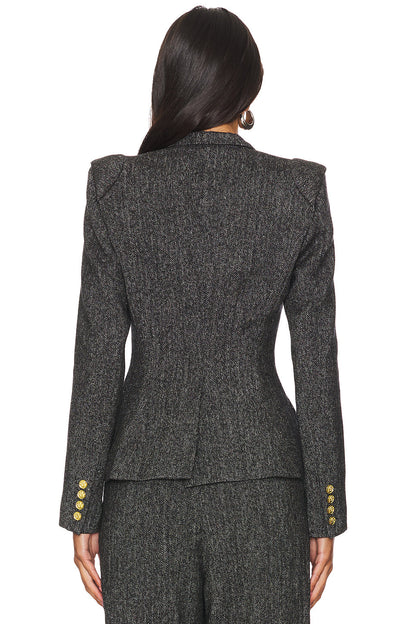 Metal Button Flapped Blazer & High Waist Pants Set
