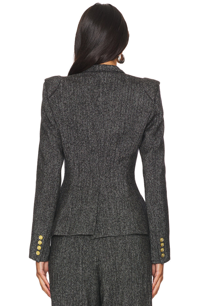 Metal Button Flapped Blazer & High Waist Pants Set