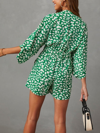 V-neck Pocketed Tie Romper