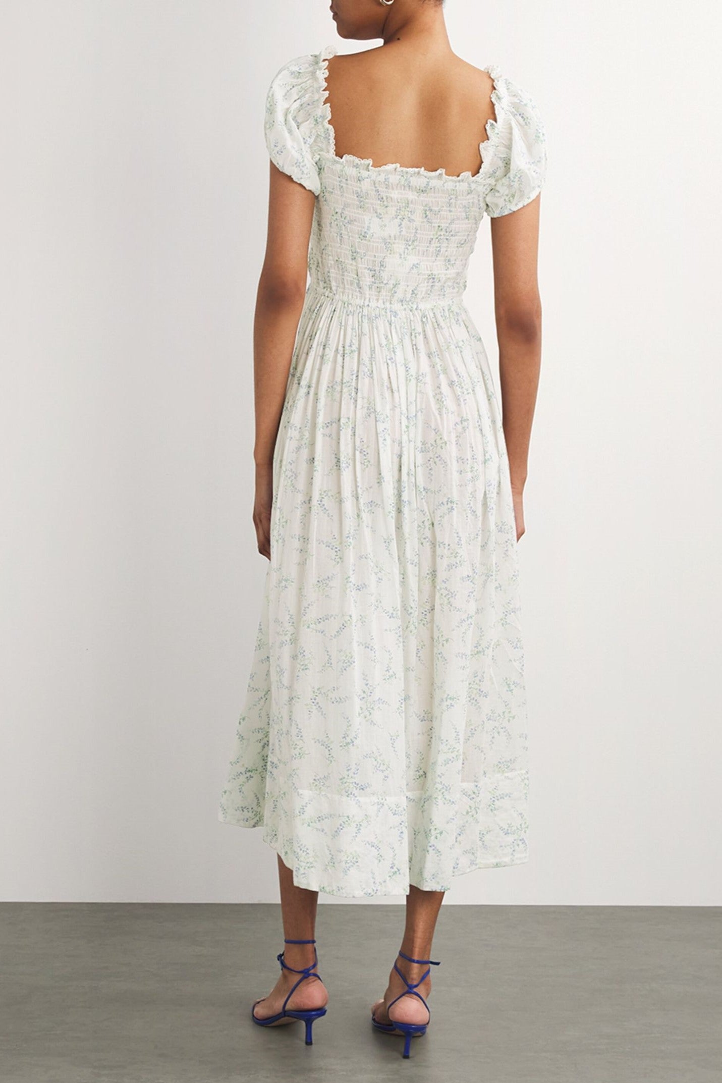 Smocking Puff Sleeve Midi Dress